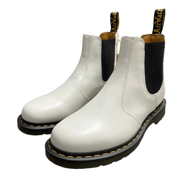New Dr.Martens 2976 YELLOW STITCH SMOOTH LEATHER CHELSEA BOOTS M10 L11 White - Picture 1 of 12